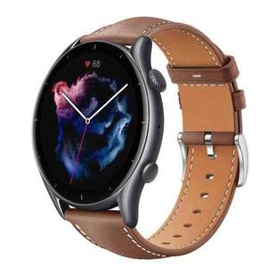 22mm For Amazfit GTR 4/3/3 Pro/Bip6/Bip5 xDfind Flat Head Black Shark Fine Grain Leather Watch Band(Coffee)