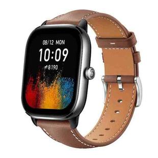 20mm For Amazfit GTS4 mini/GTS3/2/2E xDfind Flat Head Black Shark Fine Grain Leather Watch Band(Coffee)