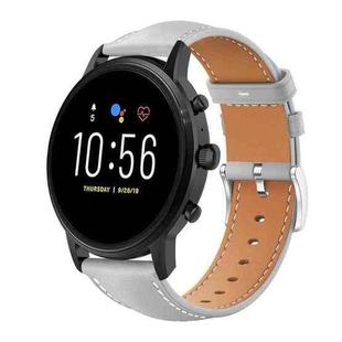 22mm For Fossil Gen 5 Carlyle/Julianna/Garrett xDfind Flat Head Black Shark Fine Grain Leather Watch Band(Grey)