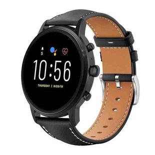 22mm For Fossil Gen 5 Carlyle/Julianna/Garrett xDfind Flat Head Black Shark Fine Grain Leather Watch Band(Black)