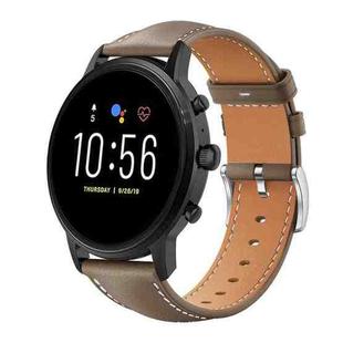 22mm For Fossil Gen 5 Carlyle/Julianna/Garrett xDfind Flat Head Black Shark Fine Grain Leather Watch Band(Light Grey)