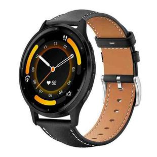 22mm For Garmin Venu 3 / vivoactive4 xDfind Flat Head Black Shark Fine Grain Leather Watch Band(Black)