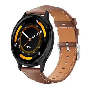 22mm For Garmin Venu 3 / vivoactive4 xDfind Flat Head Black Shark Fine Grain Leather Watch Band(Coffee)