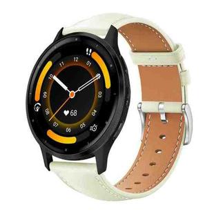 22mm For Garmin Venu 3 / vivoactive4 xDfind Flat Head Black Shark Fine Grain Leather Watch Band(Creamy White)