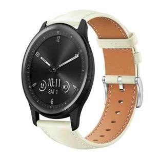 20mm For Garmin GarminMove Sport / vivoactive5/3 xDfind Flat Head Black Shark Fine Grain Leather Watch Band(Creamy White)