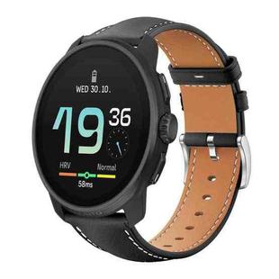 22mm For Suunto Race S / Race / 9 Peak / 5 Peak xDfind Flat Head Black Shark Fine Grain Leather Watch Band(Black)