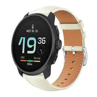 22mm For Suunto Race S / Race / 9 Peak / 5 Peak xDfind Flat Head Black Shark Fine Grain Leather Watch Band(Creamy White)