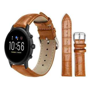 22mm For Fossil Gen 5 Carlyle/Julianna/Garrett xDfind Bamboo Texture Pin Buckle Leather Watch Band(Light Brown)