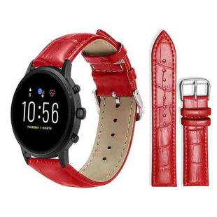 22mm For Fossil Gen 5 Carlyle/Julianna/Garrett xDfind Bamboo Texture Pin Buckle Leather Watch Band(Red)