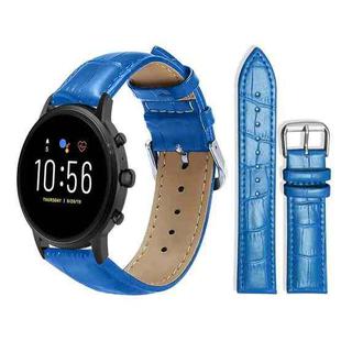 22mm For Fossil Gen 5 Carlyle/Julianna/Garrett xDfind Bamboo Texture Pin Buckle Leather Watch Band(Blue)