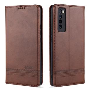 For Huawei Nova 7 AZNS Magnetic Calf Texture Horizontal Flip Leather Case with Card Slots & Holder & Wallet(Dark Brown)