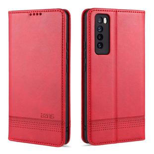 For Huawei Nova 7 AZNS Magnetic Calf Texture Horizontal Flip Leather Case with Card Slots & Holder & Wallet(Red)