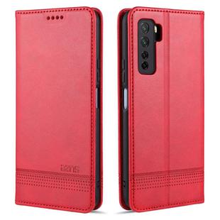 For Huawei Nova 7 SE AZNS Magnetic Calf Texture Horizontal Flip Leather Case with Card Slots & Holder & Wallet(Red)