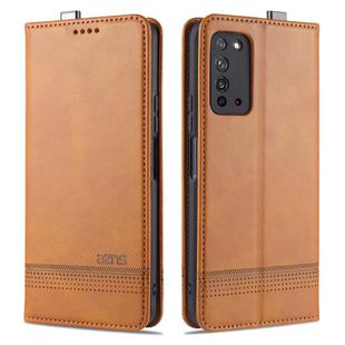 For Huawei Honor X10 AZNS Magnetic Calf Texture Horizontal Flip Leather Case with Card Slots & Holder & Wallet(Light Brown)