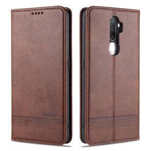 For OPPO A9 (2020) AZNS Magnetic Calf Texture Horizontal Flip Leather Case with Card Slots & Holder & Wallet(Dark Brown)