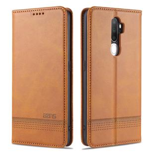 For OPPO A9 (2020) AZNS Magnetic Calf Texture Horizontal Flip Leather Case with Card Slots & Holder & Wallet(Light Brown)