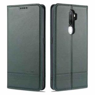 For OPPO A9 (2020) AZNS Magnetic Calf Texture Horizontal Flip Leather Case with Card Slots & Holder & Wallet(Dark Green)