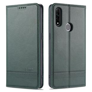 For OPPO A31 / A8 AZNS Magnetic Calf Texture Horizontal Flip Leather Case with Card Slots & Holder & Wallet(Dark Green)