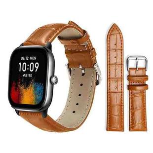 20mm For Amazfit GTS4 mini/GTS3/2/2E xDfind Bamboo Texture Pin Buckle Leather Watch Band(Light Brown)