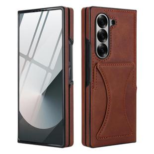 For Samsung Galaxy Z Fold6 Integrated Fold Holder Card Slot Phone Case(Brown)