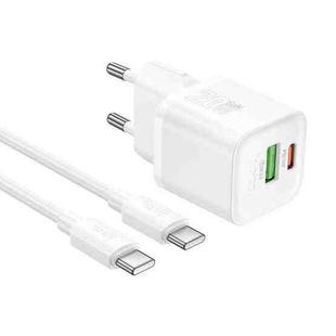 hoco N65 Ingenious GaN PD20W Type-C and QC3.0USB Charger with 1m Type-C to Type-C Cable, EU Plug(White)