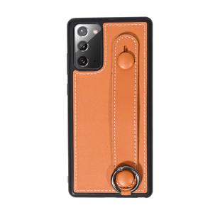 For Samsung Galaxy Note 20 Top Layer Cowhide Shockproof Protective Case with Wrist Strap Bracket(Brown)