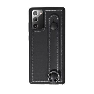 For Samsung Galaxy S20 Top Layer Cowhide Shockproof Protective Case with Wrist Strap Bracket(Black)