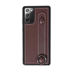 For Samsung Galaxy S20 Top Layer Cowhide Shockproof Protective Case with Wrist Strap Bracket(Coffee)
