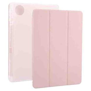 For Honor Pad 10 12.1 3-fold Clear TPU Smart Leather Tablet Case with Pen Slot(Sand Pink)