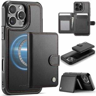 For iPhone 16 Pro Max JEEHOOD J09 Buckle Card Bag MagSafe Magnetic Style RFID Leather Phone Case(Black)