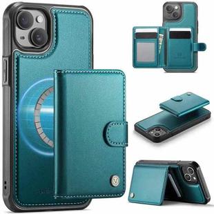 For iPhone 15 Plus / 14 Plus JEEHOOD J09 Buckle Card Bag MagSafe Magnetic Style RFID Leather Phone Case(Green)