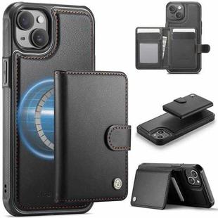 For iPhone 15 Plus / 14 Plus JEEHOOD J09 Buckle Card Bag MagSafe Magnetic Style RFID Leather Phone Case(Black)