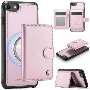 For iPhone SE 2022 / SE 2020 / 8 / 7 JEEHOOD J09 Buckle Card Bag MagSafe Magnetic Style RFID Leather Phone Case(Pink)