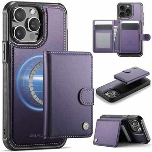 For iPhone 14 Pro Max JEEHOOD J09 Buckle Card Bag MagSafe Magnetic Style RFID Leather Phone Case(Purple)