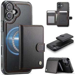 For iPhone 16 Plus JEEHOOD J09 Buckle Card Bag MagSafe Magnetic Style RFID Leather Phone Case(Black)