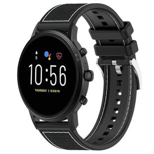 22mm For Fossil Gen 5 Carlyle / Julianna xDfind Hybrid Nylon Braid Silicone Watch Band(Black)