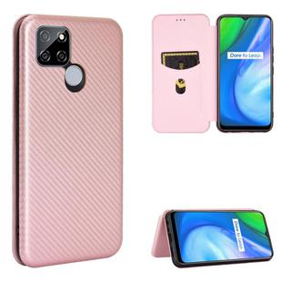 For OPPO Realme V3 Carbon Fiber Texture Horizontal Flip TPU + PC + PU Leather Case with Card Slot(Pink)