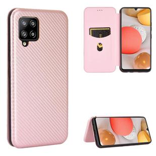 For Samsung Galaxy A42 5G Carbon Fiber Texture Horizontal Flip TPU + PC + PU Leather Case with Card Slot(Pink)