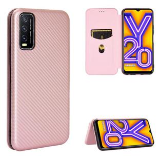 For Vivo Y20 / Y20i (Indian) Carbon Fiber Texture Horizontal Flip TPU + PC + PU Leather Case with Card Slot(Pink)