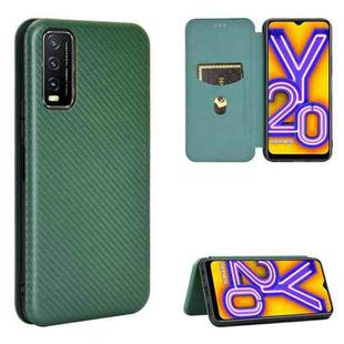 For Vivo Y20 / Y20i (Indian) Carbon Fiber Texture Horizontal Flip TPU + PC + PU Leather Case with Card Slot(Green)