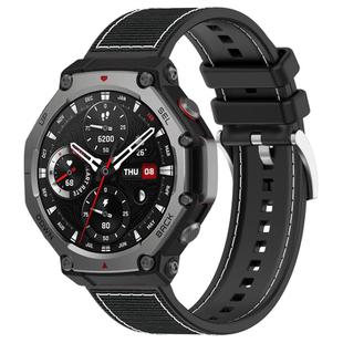 For Amazfit T-Rex 3 22mm xDfind Hybrid Nylon Braid Silicone Watch Band(Black)