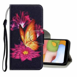 For Samsung Galaxy A10s Coloured Drawing Pattern Horizontal Flip PU Leather Case with Holder & Card Slots & Wallet & Lanyard(Big Golden Butterfly)