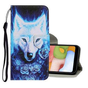 For Samsung Galaxy A21s Coloured Drawing Pattern Horizontal Flip PU Leather Case with Holder & Card Slots & Wallet & Lanyard(Rose Wolf)
