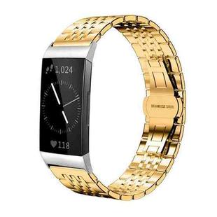 For Fitbit Charge 4 / 3 18mm xDfind Seven-bead Solid Stainless Steel Watch Band(Gold)