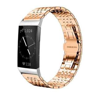 For Fitbit Charge 4 / 3 18mm xDfind Seven-bead Solid Stainless Steel Watch Band(Rose Gold)