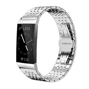 For Fitbit Charge 4 / 3 18mm xDfind Seven-bead Solid Stainless Steel Watch Band(Silver)