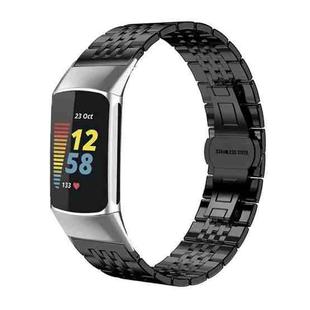 For Fitbit Charge 6 / 5 18mm xDfind Seven-bead Solid Stainless Steel Watch Band(Black)