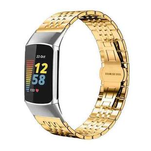 For Fitbit Charge 6 / 5 18mm xDfind Seven-bead Solid Stainless Steel Watch Band(Gold)