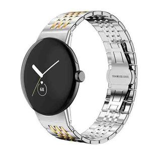 For Google Pixel Watch 3 / 2 / 1 41mm 20mm xDfind Seven-bead Solid Stainless Steel Watch Band(Silver Gold)