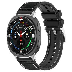 For Samsung Galaxy Watch Ultra 47mm 22mm xDfind Hybrid Nylon Braid Silicone Watch Band(Black)